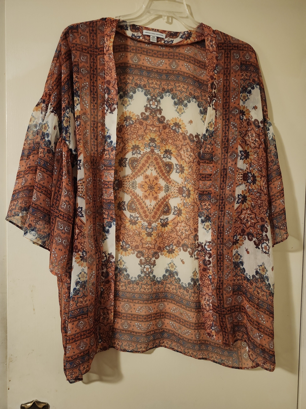 American Eagle Boho Layering Peasant Kimono Rust/Cream Floral Print XS